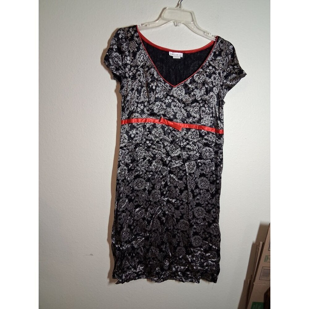 VTG Amorose Silk Dress Y2K Floral Asian Business Casual Black Women's Size 10